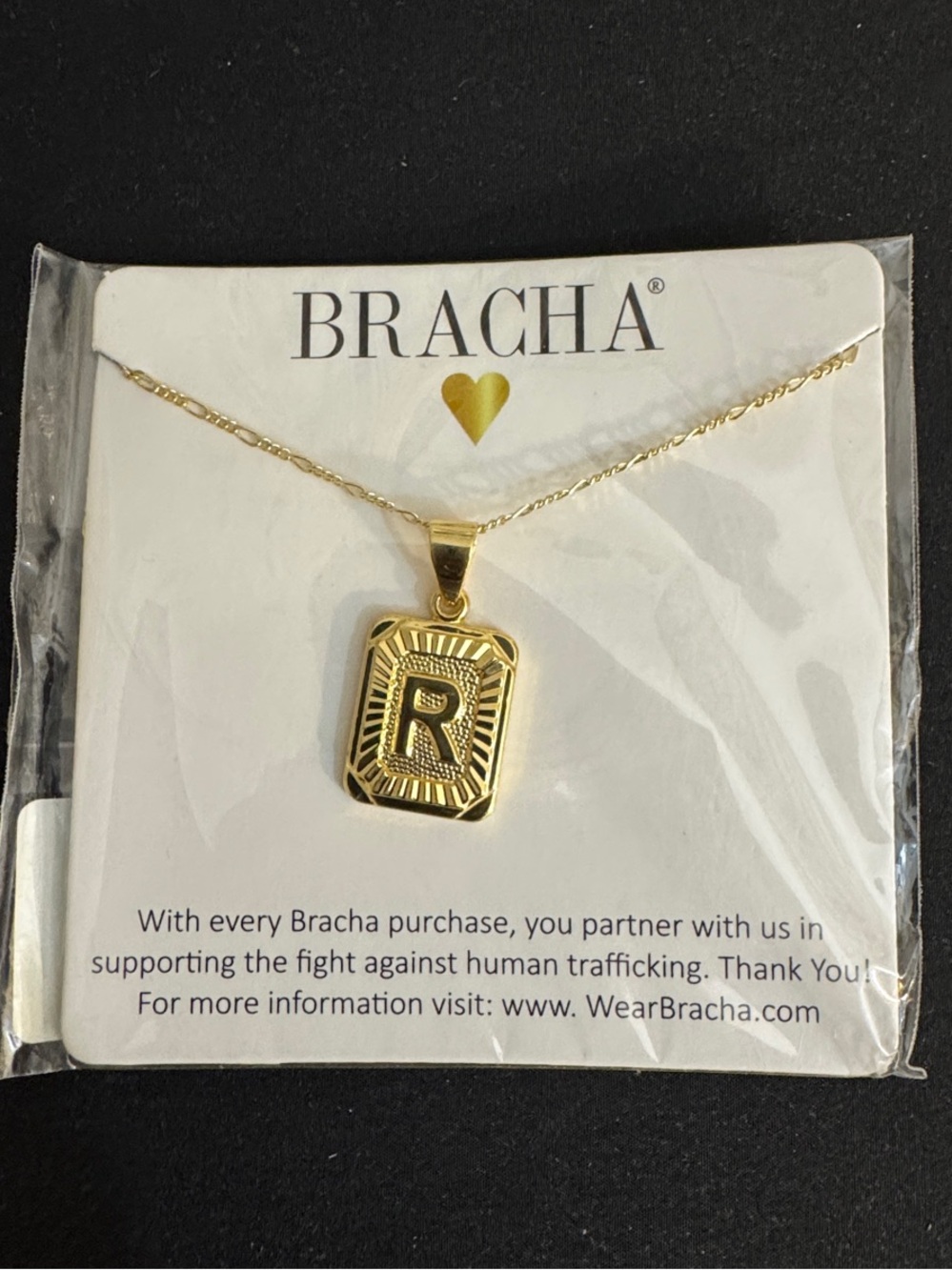 Bracha Gold Initial 'R' Rectangle Pendant Necklace